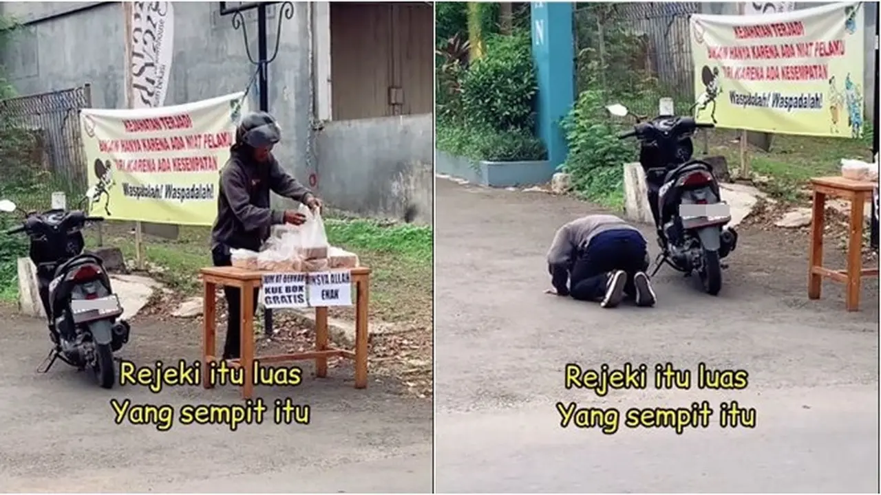 Momen Pengendara Motor Sujud Syukur di Jalan Usai Dapat Makanan Gratis, Bikin Haru