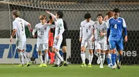 Timnas Jepang meraih kemenangan 14-0 atas Mongolia pada laga lanjutan Grup F kualifikasi Piala Dunia 2022 zona Asia di Fukuda Denshi Arena, Selasa (30/3/2021) malam WIB. (AFP/CHARLY TRIBALLEAU)