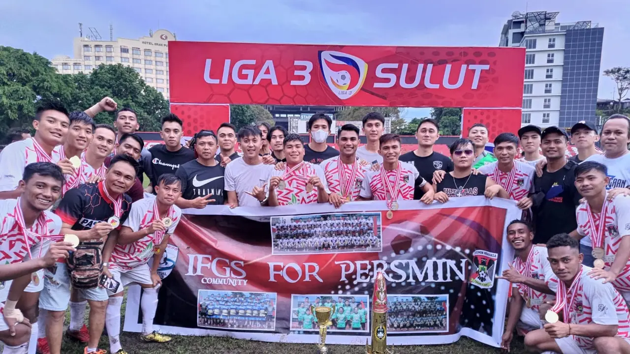 Persmin Minahasa saat menjuarai Liga 3 Zona Sulut dengan mengalahkan Tahuna FC di Stadion Klabat Manado, Kamis (30/12/2021).