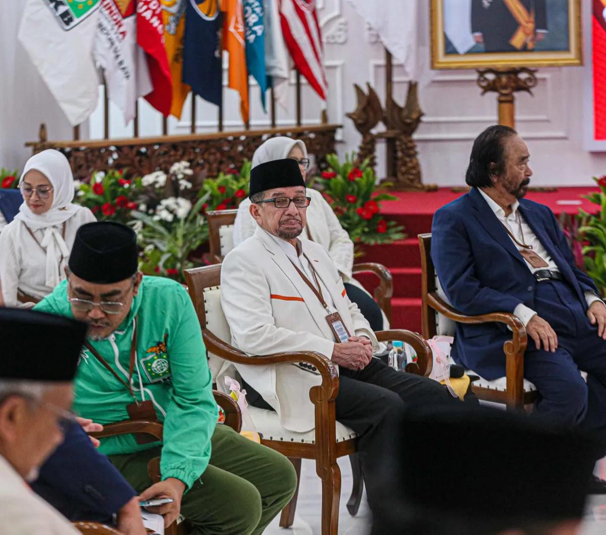 Mereka yang hadir antara lain Ketua Umum Partai NasDem Surya Paloh, Presiden PKS Ahmad Syaikhu, dan sejumlah jajaran partai PKB.<br>