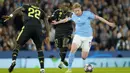 Pemain asal Belgia itu menjadi sutradara dari serangan-serangan yang dilancarkan City ke pertahanan Real Madrid. Kevin De Bruyne berperan langsung terhadap dua dari empat gol City ke gawang Madrid. (AP Photo/Jon Super)