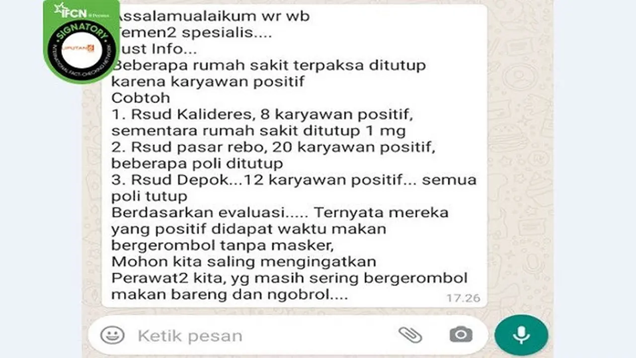 Gambar Tangkapan Layar Pesan Berantai di Aplikasi Percakapan WhatsApp