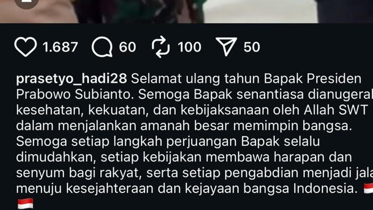 Selamat Ulang Tahun ke-74 Presiden Prabowo' Sederet Ucapan dan Doa dari Kabinet Merah Putih