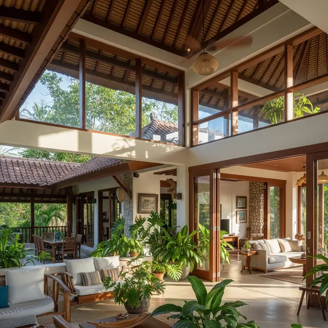 Desain Rumah Adem dengan Ventilasi Silang dan Tanaman Indoor (Gemini AI)