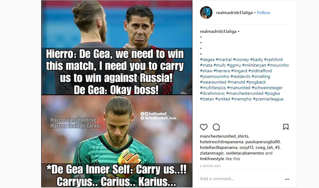 David Ge Gea jadi meme (Sumber: Instagram/ @realmadridcf.laliga)