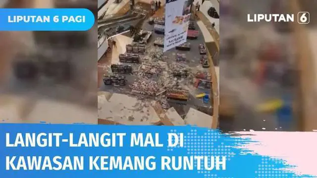 Akibat angin kencang, atap pusat perbelanjaan di Kawasan Kemang, Jakarta Selatan, runtuh. Tidak ada korban namun sejumlah rak yang memajang barang dagangan tertimpa reruntuhan.