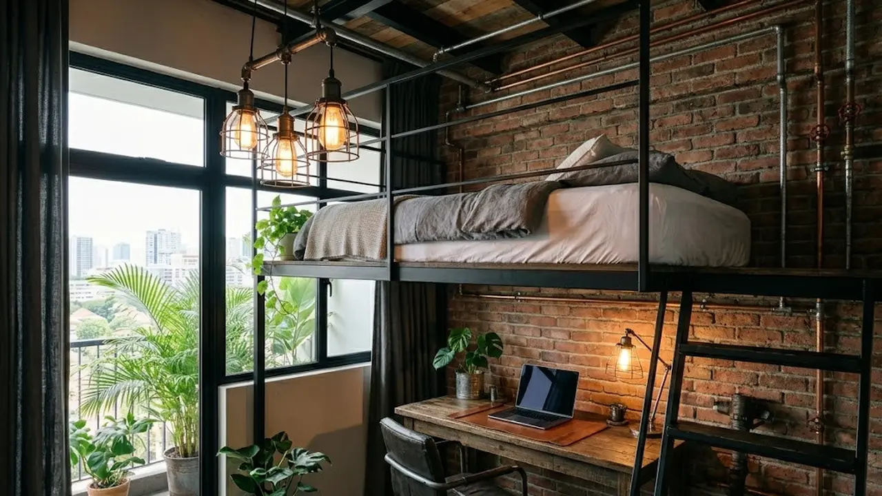 Desain Kamar 2x3 m Tempat Tidur Mezzanine dari Baja Ringan