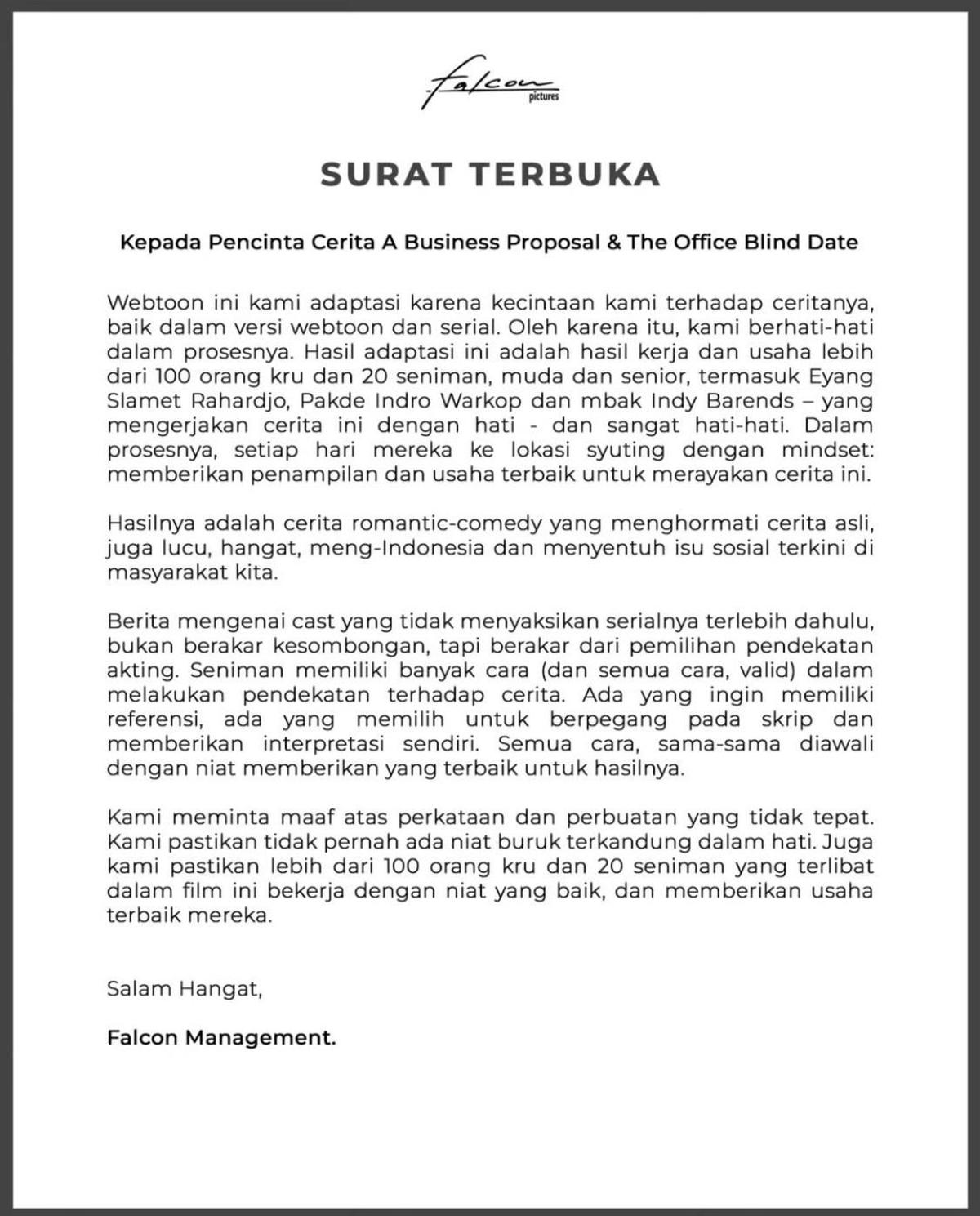 Diboikot Jelang Rilis Film 'A BUSINESS PROPOSAL', Abidzar Minta Maaf dan Falcon Pictures Ikut Bersuara