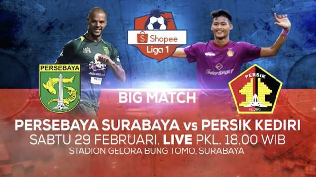 Berita video laga perdana Shopee Liga 1 2020 antara Persebaya Surabaya melawan Persik Kediri yang akan disiarkan secara live exclusive di Indosiar pada Sabtu (29/2/2020) pukul 18.00 WIB.
