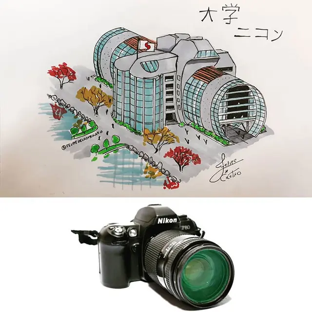 Pria Ini Buat Sketsa Bangunan Terinspirasi Dari Benda Di Sekitar, 6 Hasilnya Bikin Takjub. (Sumber: Instagram/felipedecastro.arq)