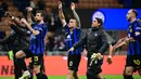 Pemain Inter Milan melakukan selebrasi usai memenangkan pertandingan sepak bola Serie A Italia melawan Empoli di Milan, pada 1 April 2024. (Piero CRUCIATTI/AFP)