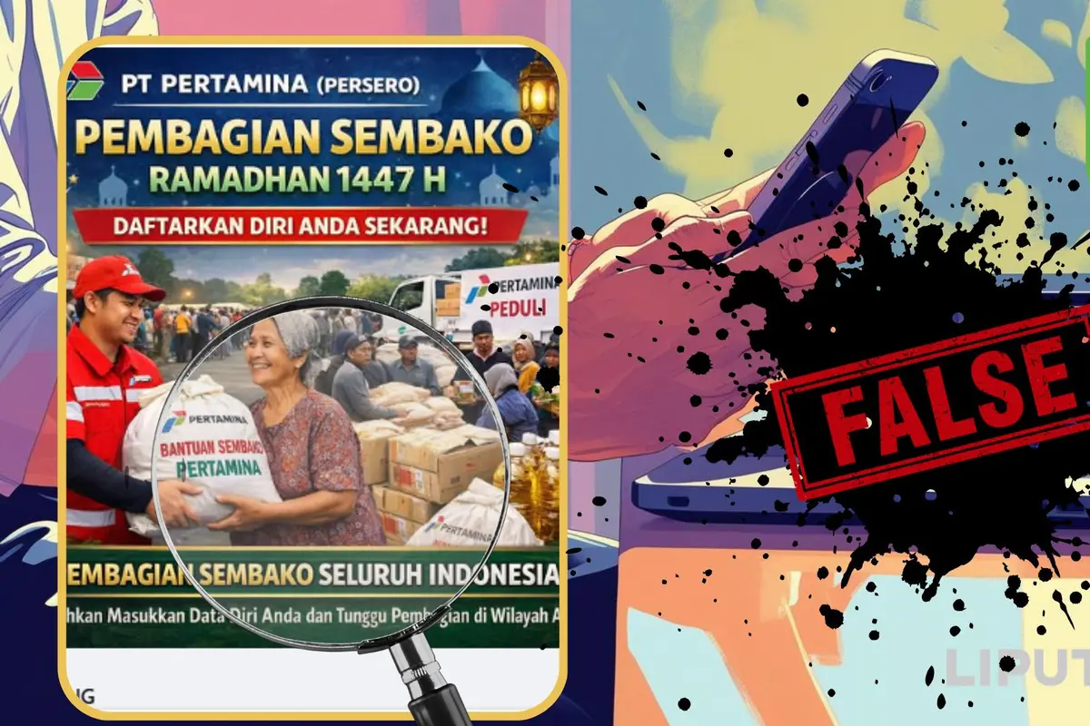 Cek Fakta Liputan6.com menangkap layar klaim link pendaftaran pembagian sembako Ramadan dari Pertamina.