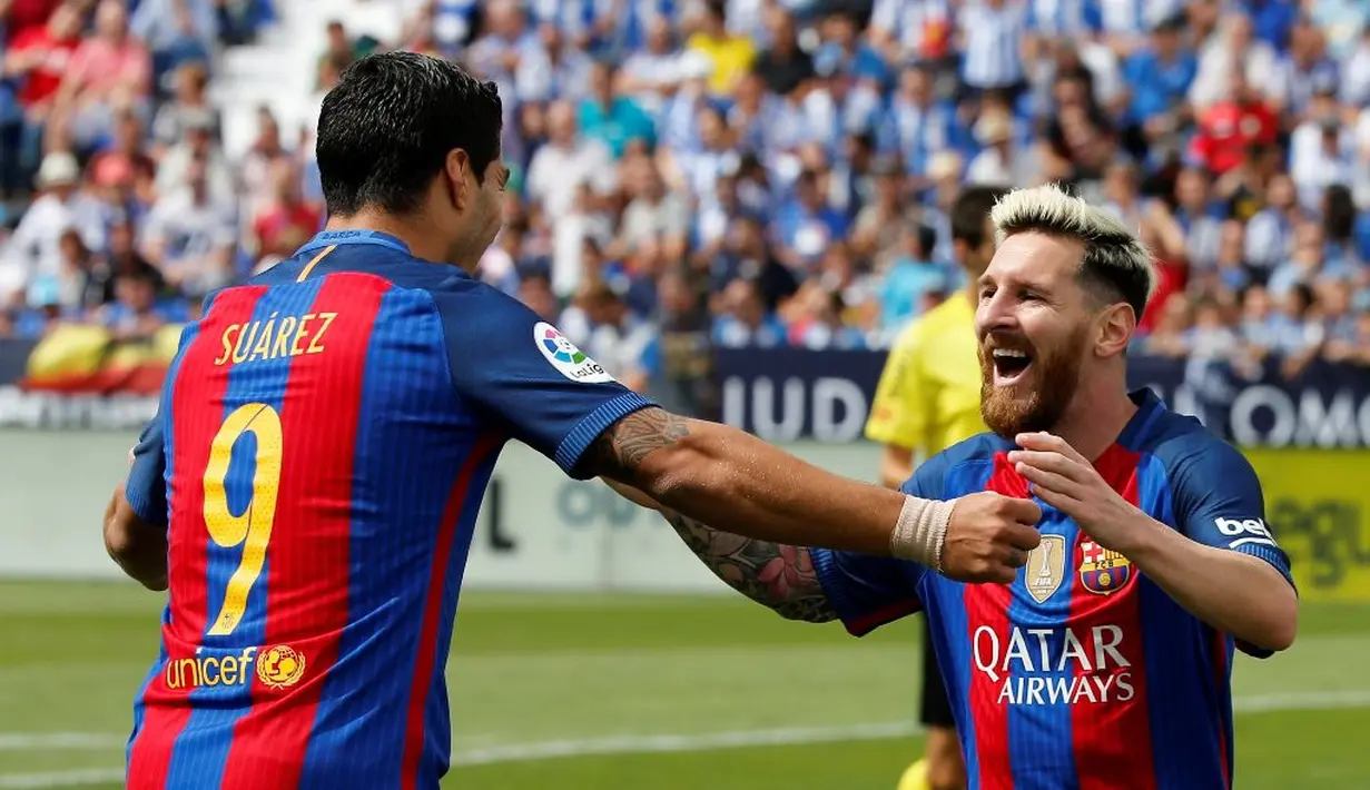Barcelona meraih kemenangan 5-1 atas Leganes pada laga lanjutan La Liga 2016-2017, di Estadio Municipal de Butarque, Sabtu (17/9/2016). Lionel Messi mencetak dua gol. (Reuters/Sergio Perez)