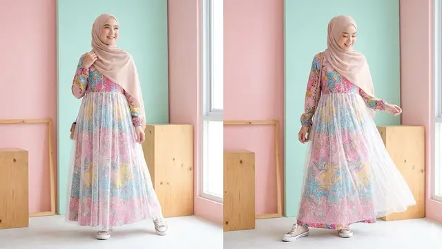 Gamis Tile Dotty Kombinasi Batik (Gemini AI)