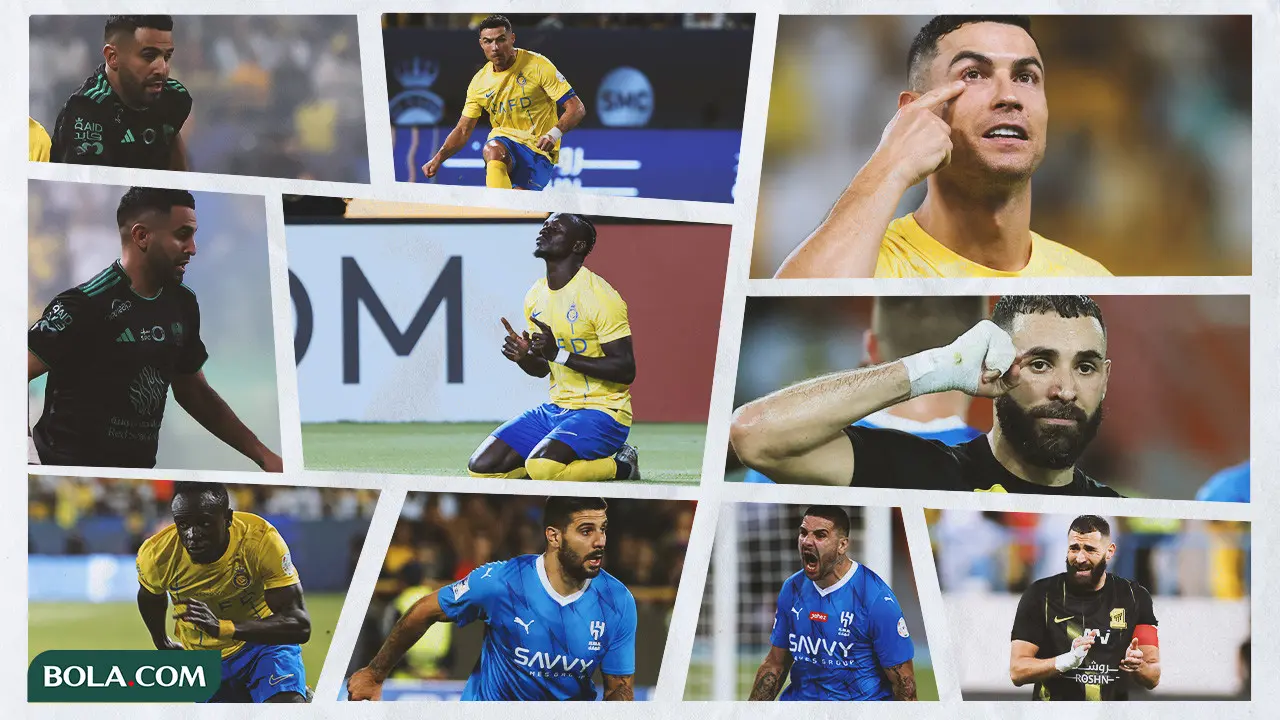 Kolase - Aksi Cristiano Ronaldo, Karim Benzema, Aleksandar Mitrovic, Riyad Mahrez, Sadio Mane