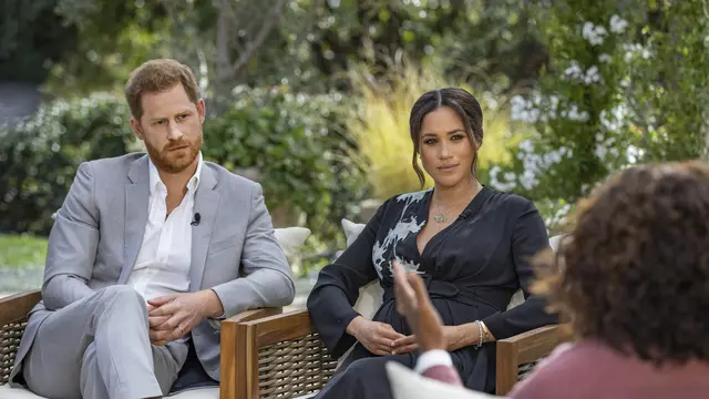 Pangeran Harry dan Meghan Markle dalam Wawancara Oprah. (Joe Pugliese/Harpo Productions via AP, File)