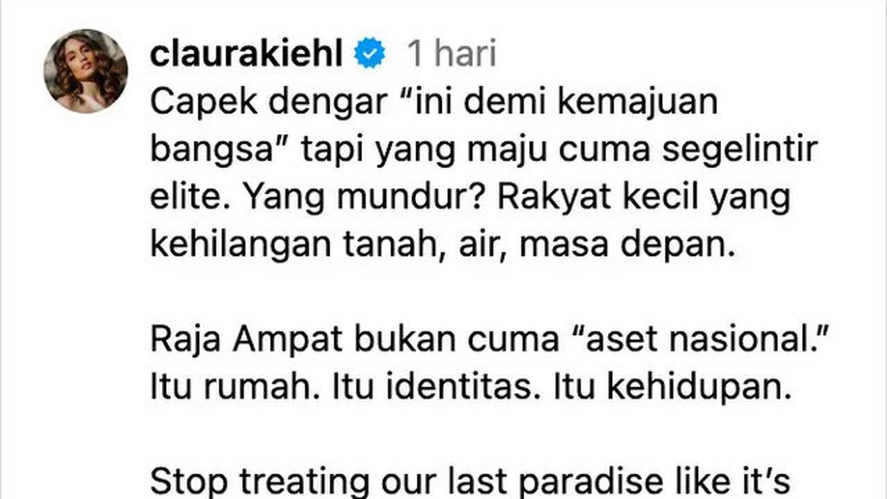 Cinta Laura Kritik Tambang Nikel di Raja Ampat, Ungkit Merobek Hutan dan Cekik Terumbu Karang
