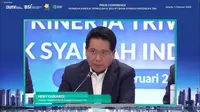 Direktur Utama BSI Hery Gunardi saat memaparkan kinerja PT Bank Syariah Indonesia Tbk (BRIS)