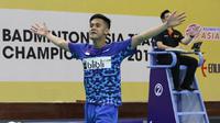 Ekspresi Firman Abdul Kholik setelah mengalahkan pemain Korea, Lee Dong-keun, pada semifinal Kejuaraan Bulutangkis Asia Beregu 2018, Sabtu (10/2/2018). (PBSI)