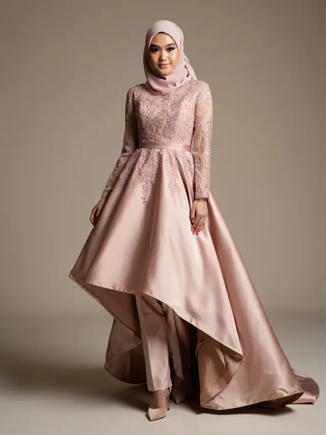 Gamis Brokat Kombinasi Satin Pesta Elegan
