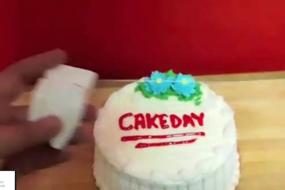 Kue tart yang dipotong tanpa pisau. (Youtube)