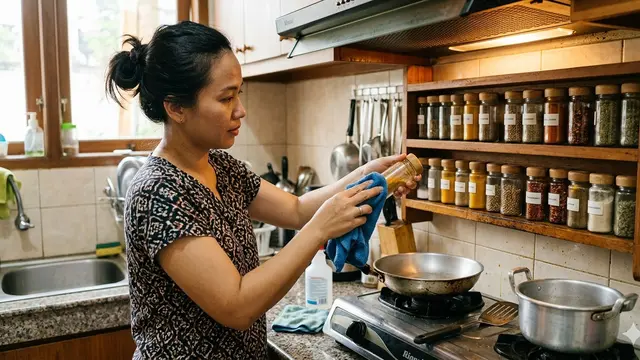 Cara Menyusun Rak Bumbu Dekat Kompor (Foto: Gemini AI)