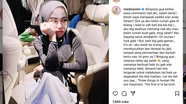 Unggahan Medina Zein. (Foto: Instagram @medinazein)
