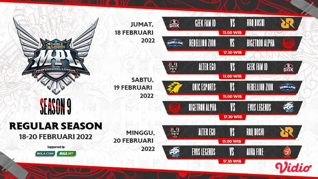 Link Live Streaming MPL Indonesia Season 9 Pekan Perdana di Vidio, 18-20 Februari 2022