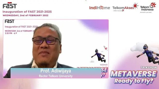 Prof. Dr. Adiwijaya, S.Si., M.Si., Rektor Universitas Telkom dalam Pentahelix Talkshow, Inagurasi, dan pelantikan pengurus FAST periode 2021-2025 di Metaverse (Dok. FAST)