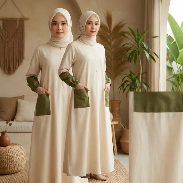 Model Gamis Kombinasi 2 Warna Terbaru untuk Lebaran 2026