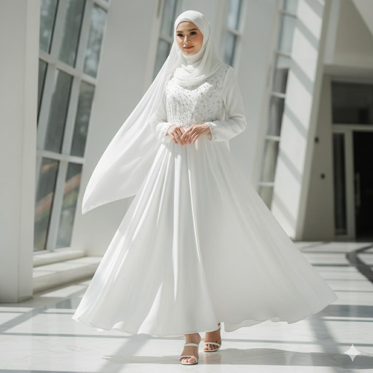 Ilustrasi Gamis Putih Syar'i