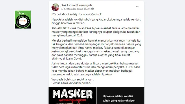 Penelusuran Klaim  Memakai Masker Dalam Waktu Lama Berakibat Hipoksia
