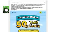 Penelusuran klaim pendaftaran perpanjangan diskon tarif listrik 50 persen sampai April 2025.