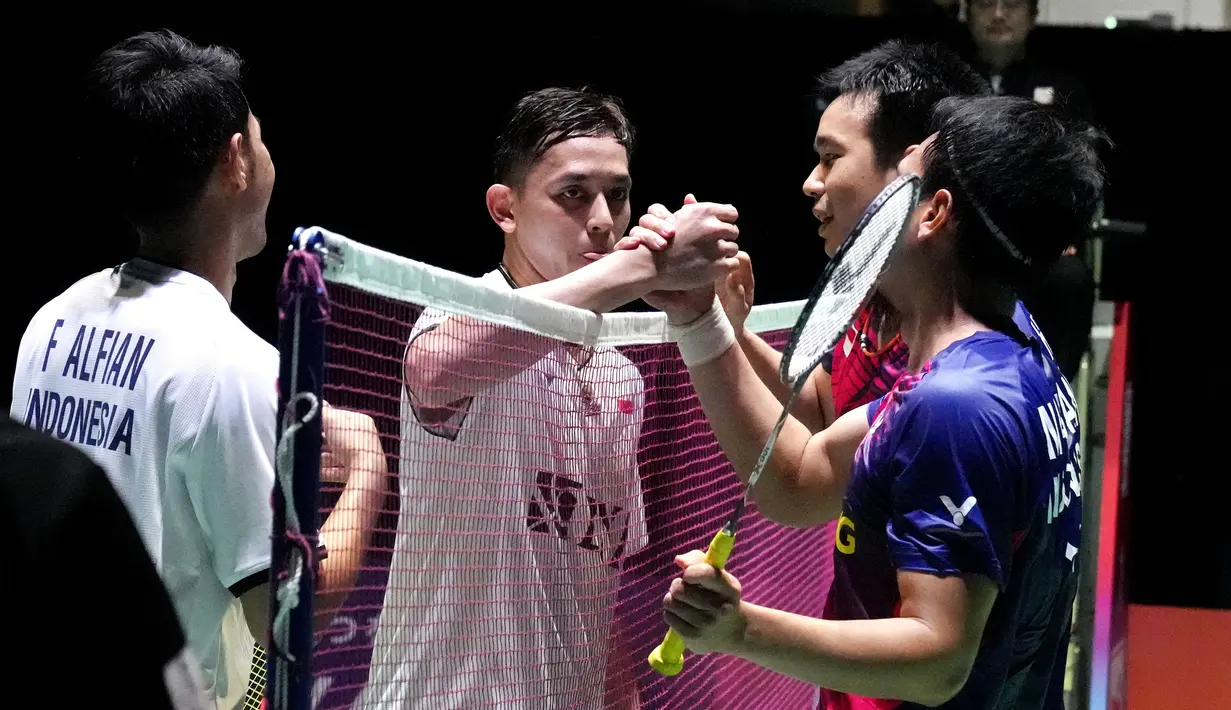 Ahsan/Hendra sejak menjadi pasangan, telah lolos ke final Kejuaraan Dunia empat kali dengan tiga gelar juara pada 2013, 2015, dan 2019. (AP/Shuji Kajiyama)