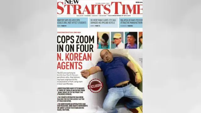 Sebuah surat kabar Malaysia memuat foto Kim Jong-nam yang sudah dalam kondisi tak berdaya di sampul depannya
