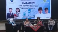 Najwa Shihab membagikan pengalamannya sebagai Duta Baca Indonesia di Palembang (Liputan6.com / Nefri Inge)