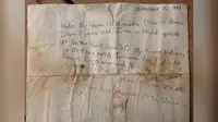 Pesan dalam botol yang ditulis Miranda Chaves 29 tahun silam ditemukan di Georgia, Amerika Serikat (Facebook/Miranda Chaves)