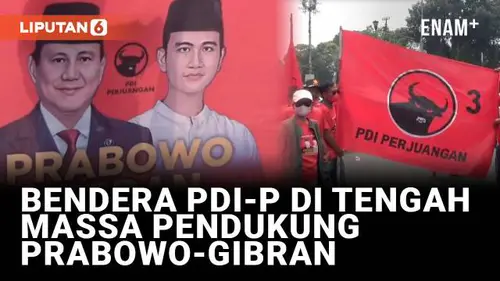 VIDEO: Bendera PDI-P "Mengantar" Prabowo-Gibran Daftar ke KPU