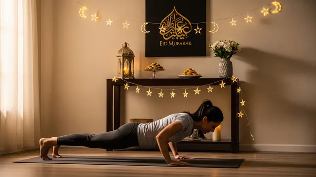 ilustrasi olahraga push-up di sela kesibukan persiapan lebaran/Gemini AI
