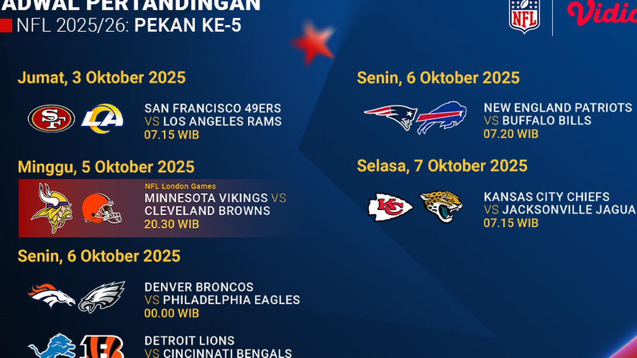Simak Jadwal dan Nonton NFL Matchweek 5: Eksklusif di Vidio