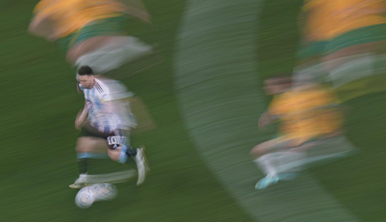 Dengan catatan 9 gol dan 7 assist, Lionel Messi kini menempati posisi ketiga sebagai pemain dengan kombinasi gol dan assist terbanyak di Piala Dunia. (AP/Pavel Golovkin)