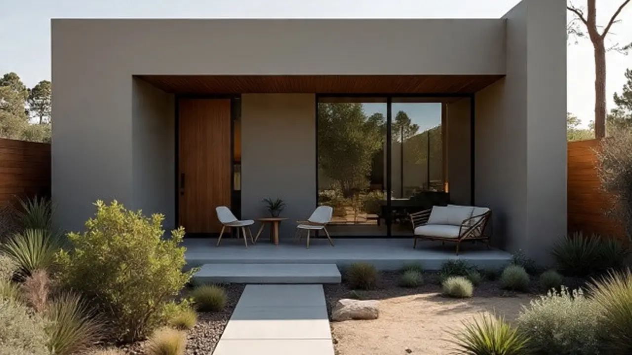 Ilustrasi Model Rumah Sederhana 1 Lantai dengan Arsitektur Modern (Sumber Gambar: Meta AI)