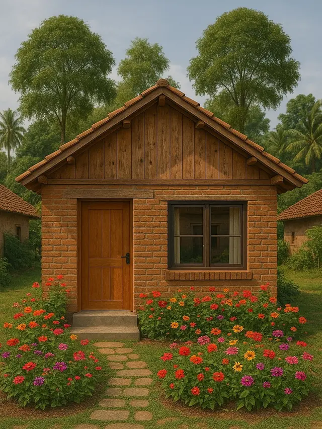 Gambar Rumah Sederhana Ukuran 5x7 di Kampung dengan Taman Kecil di Depan