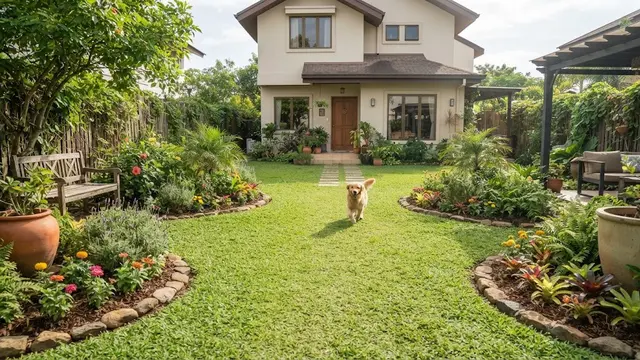 Taman dengan Jalur Rumput di Tengah