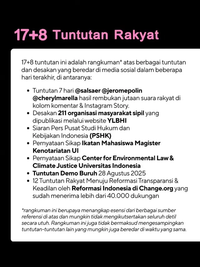 Makna Warna dari Gerakan 17+8 Tuntutan Rakyat