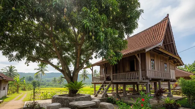 9 Desain Rumah Desa dengan Area Santai Bawah Pohon Mangga, Hunian Sejuk dan Asri
