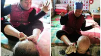 Wanita Ini Urus Keluarga dengan Kedua Kaki