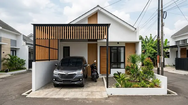 Carport dengan Jalur Motor di Samping