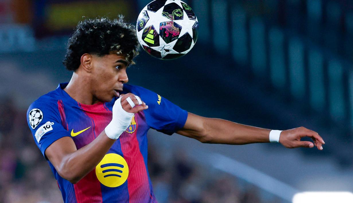 Yamal memecahkan rekor sebelumnya milik Kylian Mbappe, yang mencapainya pada usia 18 tahun 350 hari pada 2017. (AP Photo/Joan Monfort)