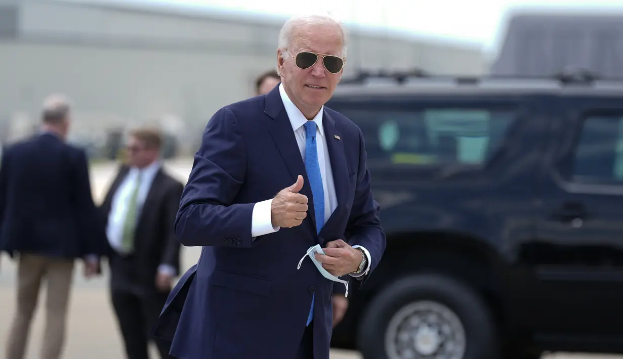Biden dinyatakan positif COVID-19 pada hari Rabu (17/7/) saat berkampanye di Nevada dan sejak itu diisolasi di rumahnya di Pantai Rehoboth, Delaware. (AP Photo/Manuel Balce Ceneta)